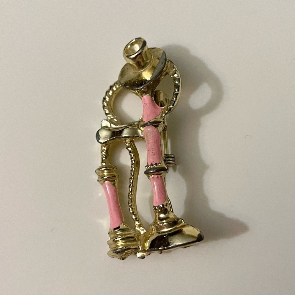 Vintage Pin Brooch Candlestick Phone With Pink Enamel